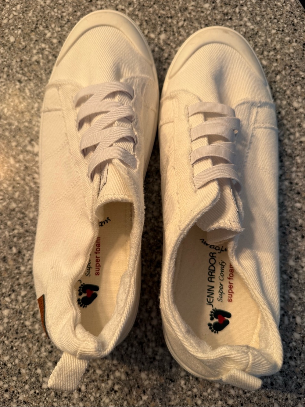 Jenn Ardor White Canvas Slip-On Sneakers with Elastic Laces
